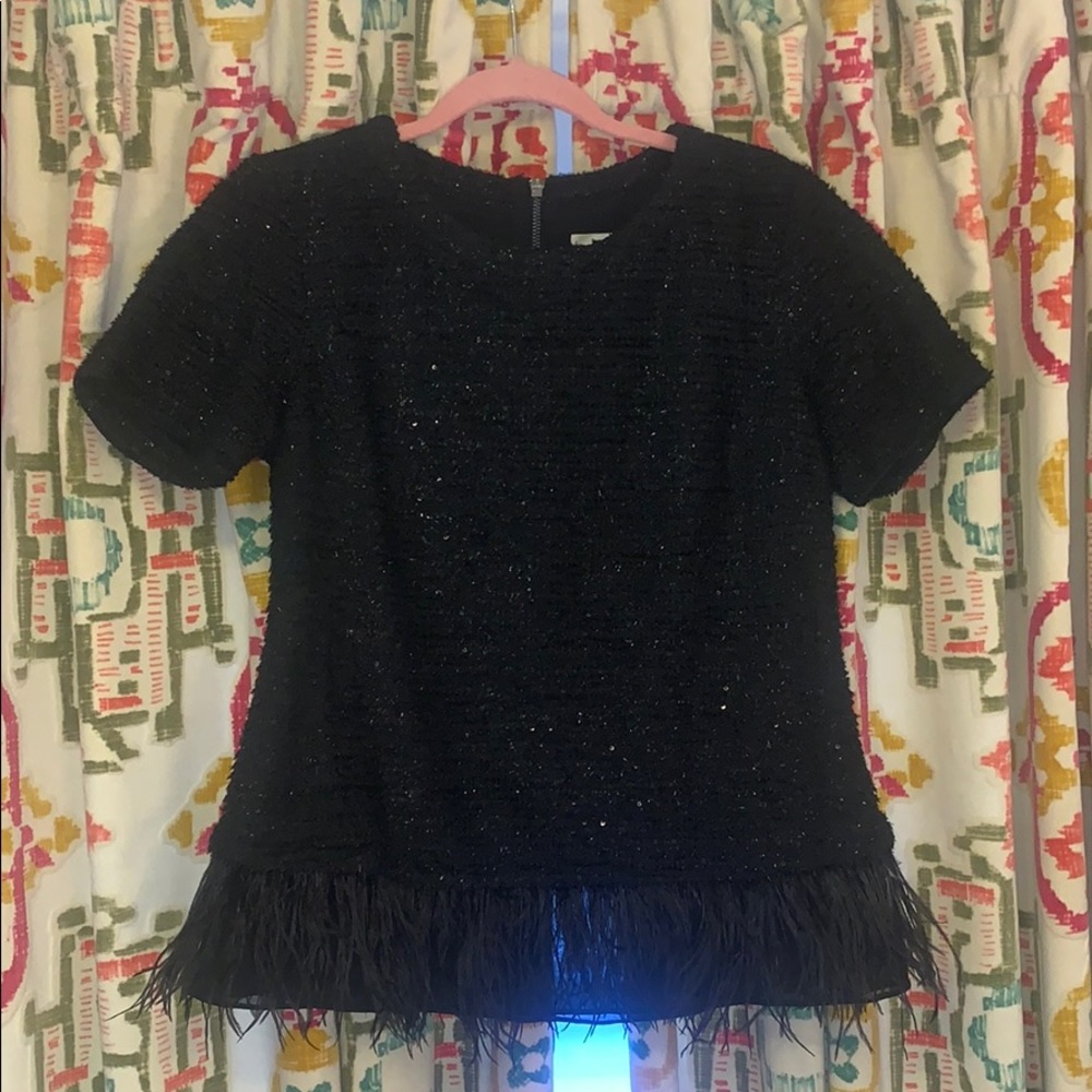 Anthropologie black Deletta feather trim top